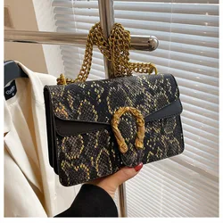 Vintage Pattern Shoulder Girls Bag New Snake Underarm Women's Bag Fashion Chain Crossbody Women's Bag Metal Decoration PU Materi