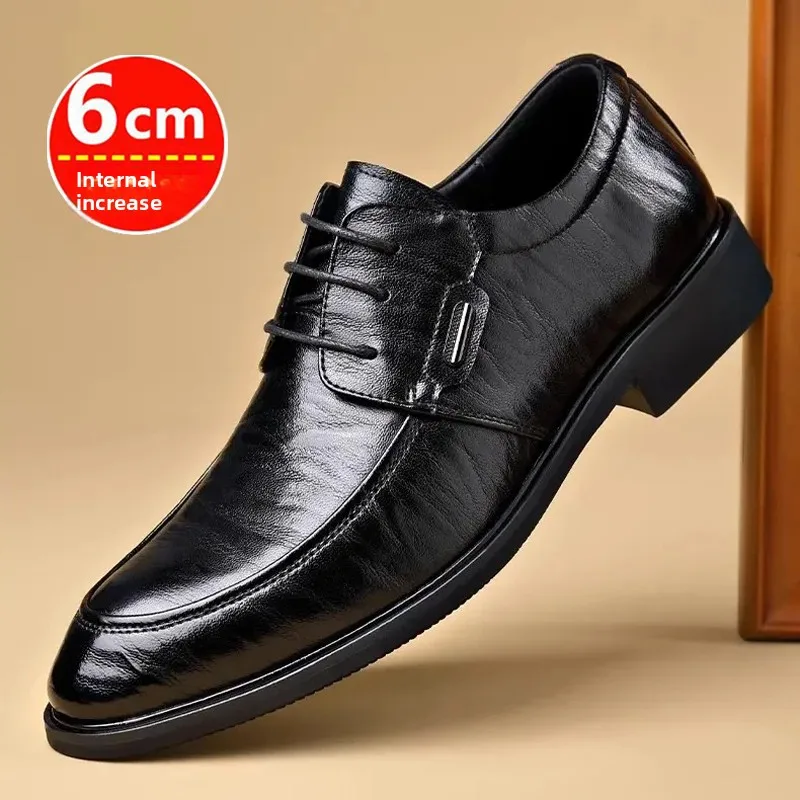 New Men's Casual Professional Invisible Insole Height-increasing Leather Shoes, Large Size 35-50 Fashionable Leather Shoes