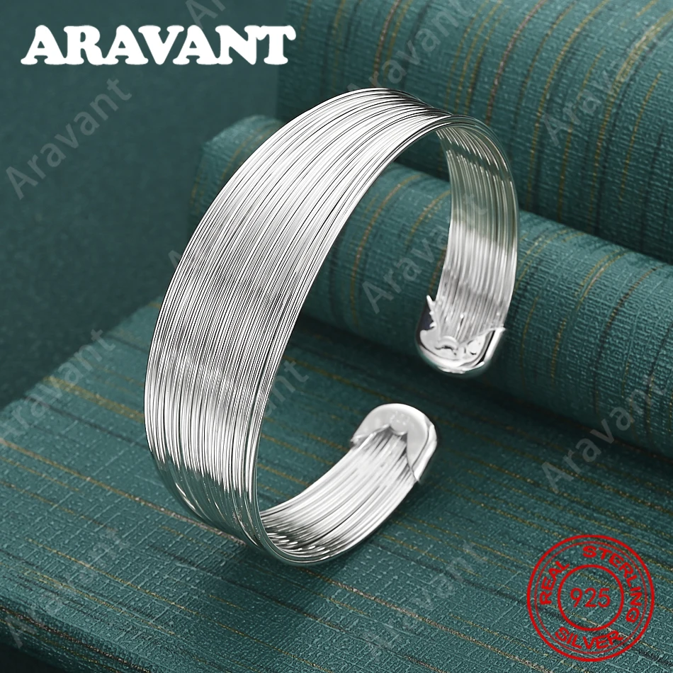 925 Sterling Silver Open Multi-Loop Bangle, Fresh And Elegant Design, Women'S Engagement Jewelry