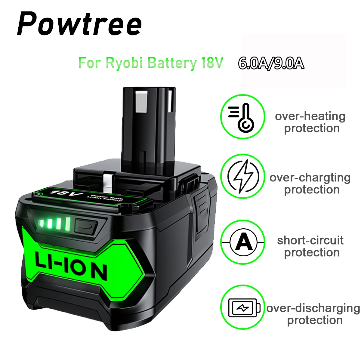 9000mah/6000mah Li-ion Rechargeable Battery for Ryobi ONE+ P108 P102 P103 P104 P105 P109 18-Volt For ONE+ Cordless Tool