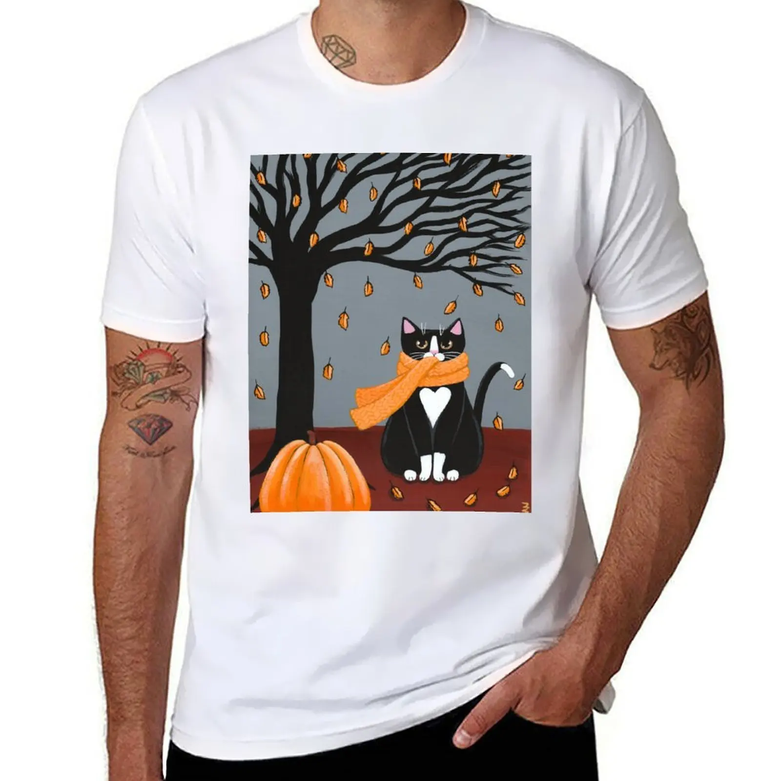 

Autumn Tuxedo Cat T-Shirt cotton t shirt pack mens graphic t shirts black cotton t-shirt plain for man package T-shirt