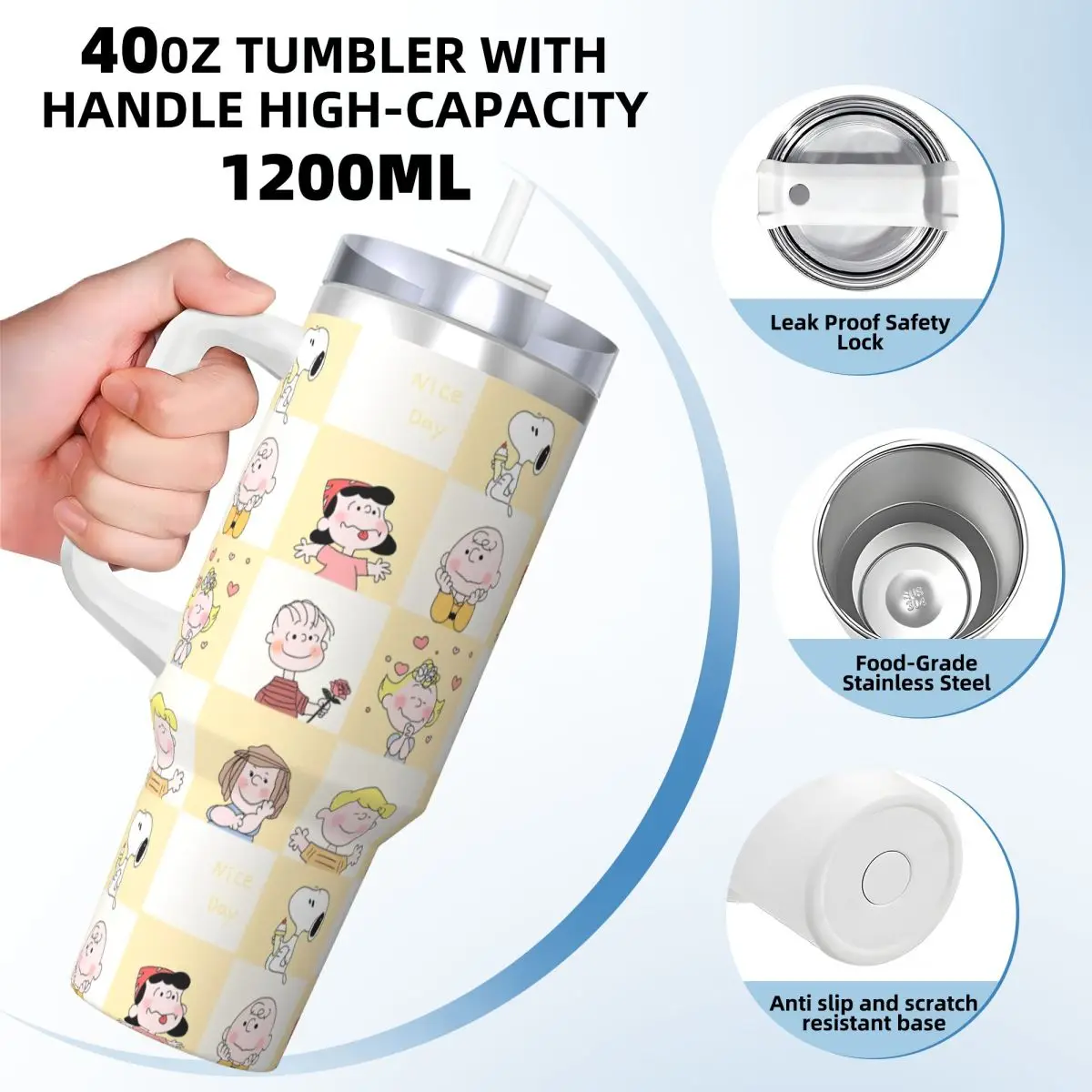 American Snoopy Dog Tumbler Hot Drinks Water Bottle Heat Preservation Stainless Steel Coffee Mug Graphic Driving Mugs Cup