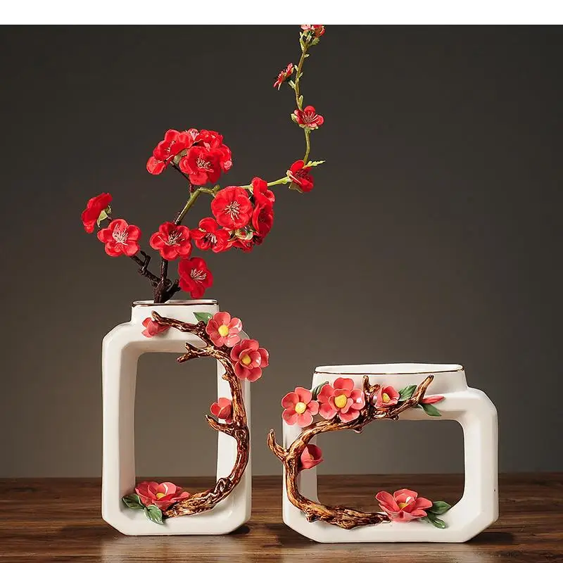 

Ceramic Vase Retro Chinese Hollow Out Branch Flowers Modern Home Decoration Flower Handicraft Ornaments Vases