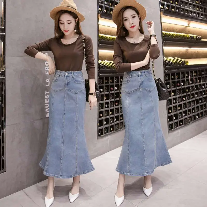 

Новая летняя джинсовая юбка-русалка средней длины из ПВХ-ткани, легкая, с завышенной талией, для повседневной носки