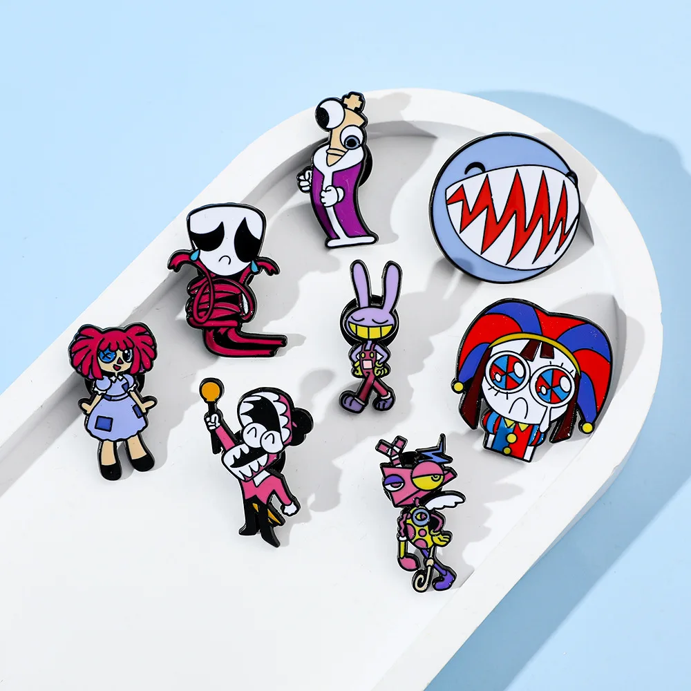 The Amazing Digital Circus Cartoon Brooches Jax Pomni Enamel Lapel Pins Circus Theater Metal Badges for Backpack Accessories