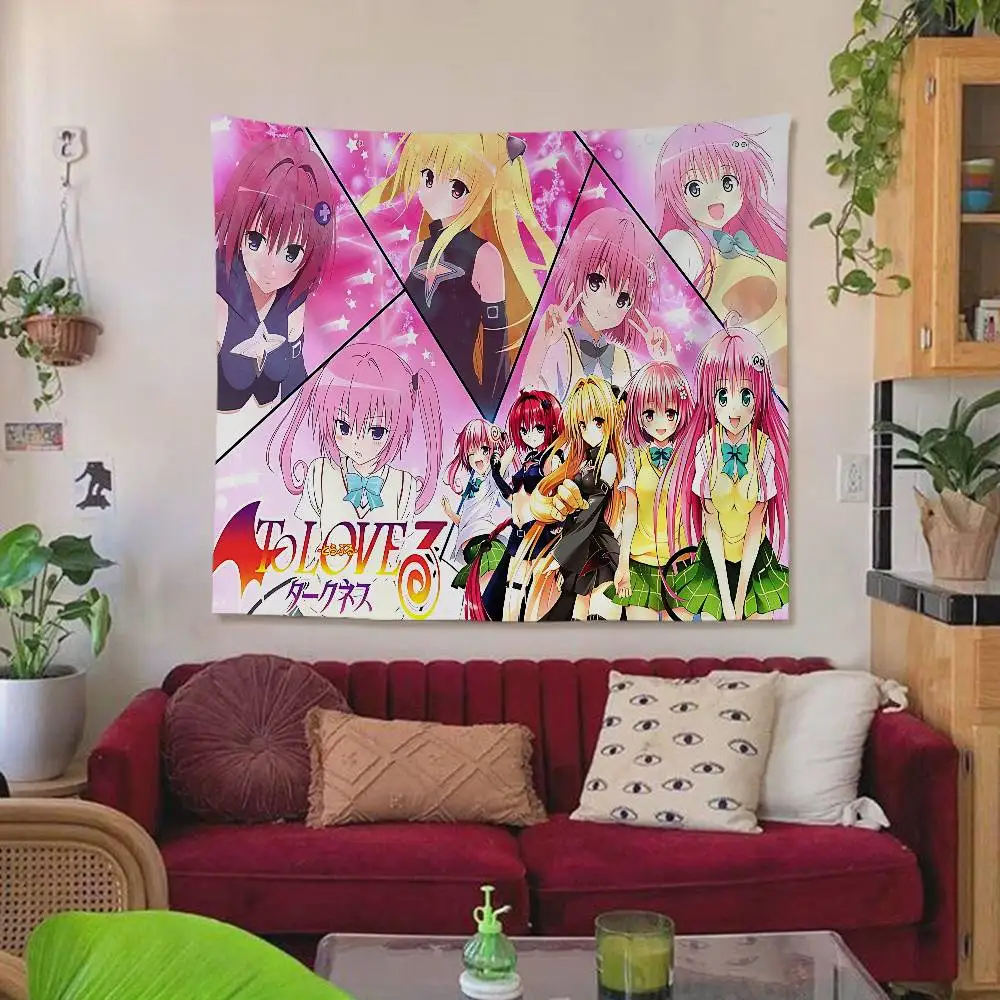 

Гобелен с изображением из аниме Love-Ru Darkness, с цветочным узором в стиле хиппи, для декора стен, спальни, общежития, домашнего интерьера