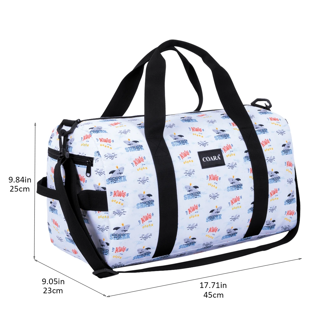 Boys Shark Pattern Sports Gym Bag, Overnight Duffel Bag, Weekender Carry On Personalized Tote