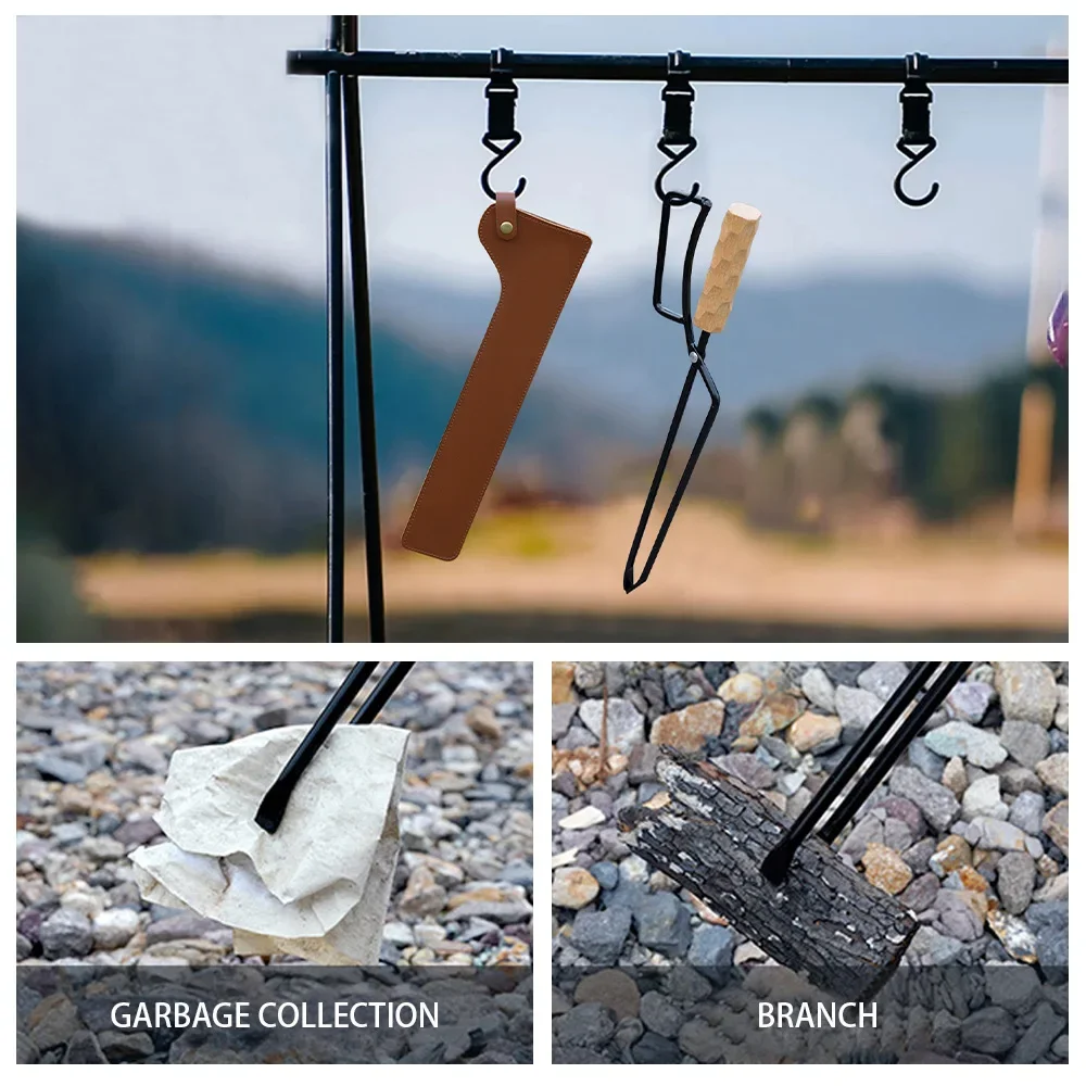 Pinça de fogo para churrasco de madeira, cabo longo, queimador de madeira, lareira, clipe de carvão, portátil, leve, equipamento de acampamento ao ar livre