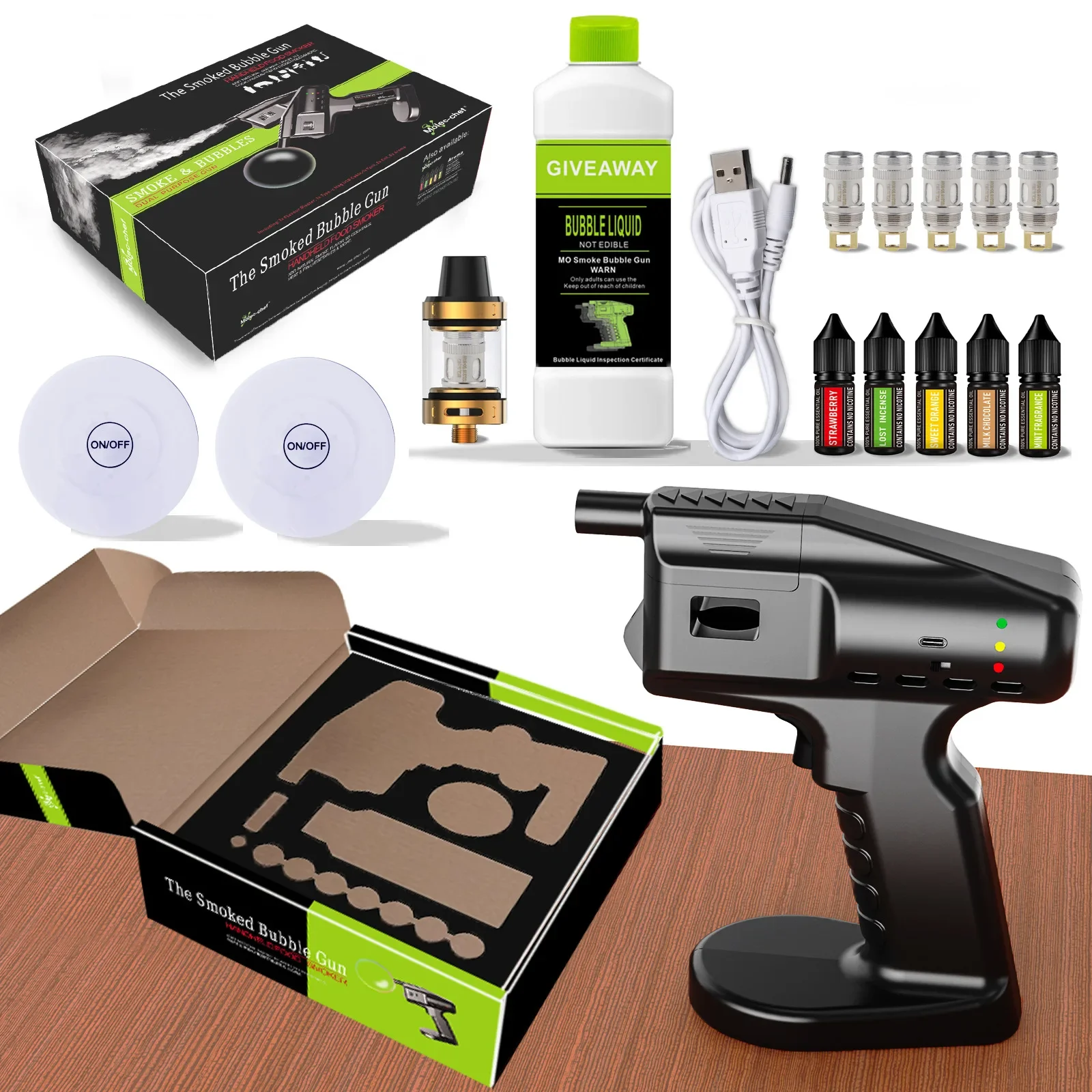 Electric USB Flavour Blaster Flavor Smoke Gun Bubble Gun Kit Machine Smoking Maker For Bar Cocktails With 2 Lighting Base