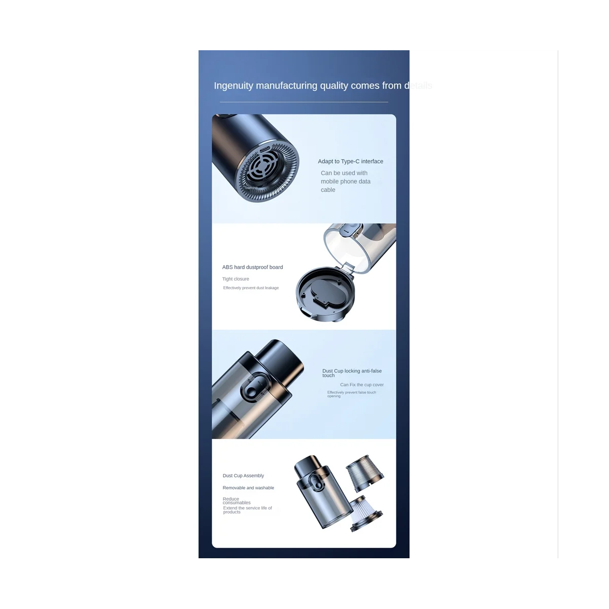 13000Pa tragbarer Auto-Staubsauger, starke Saugkraft, bürstenloser Staubsauger, Dual-Use-Handheld-Desktop, Gunmetal-ABLM