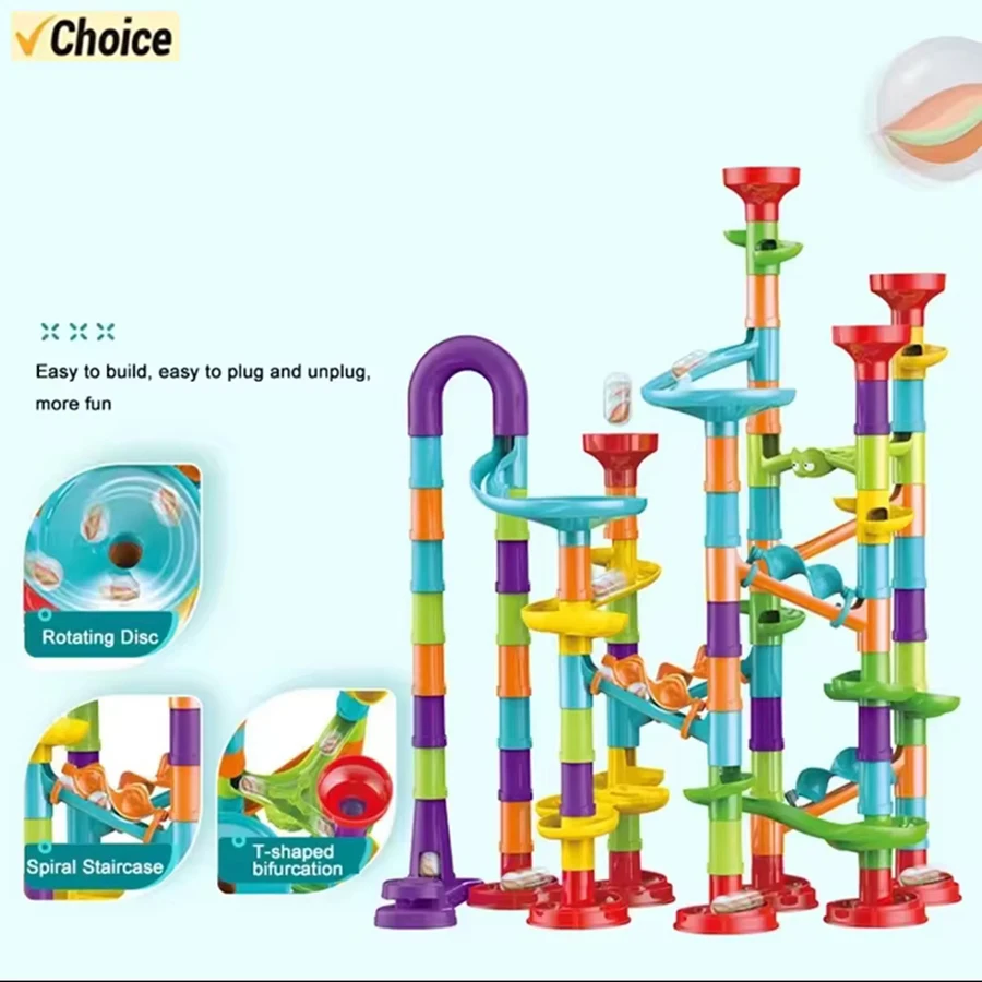 การก่อสร้างหินอ่อน Run Race Track อาคาร DIY บล็อกเด็ก 3D Maze Ball ม้วนของเล่นเด็กคริสต์มาสของขวัญ 45/93/113/142 ชิ้นชุด