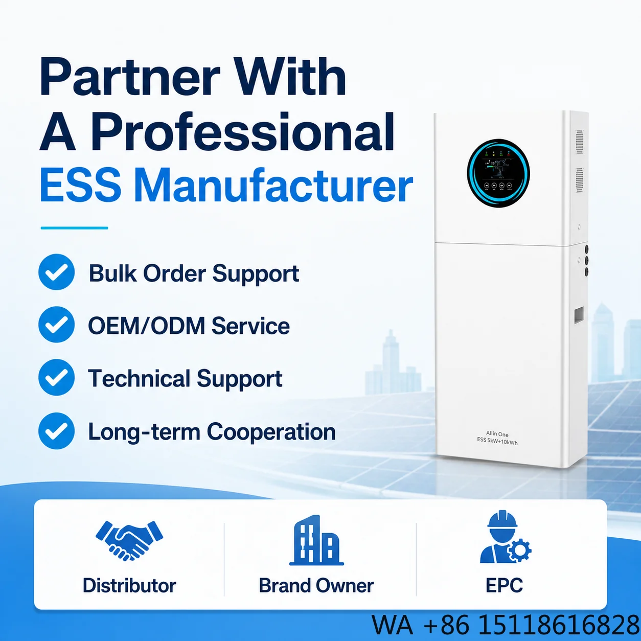 EU Stock 10kWh Home Battery Storage System 6kW Hybrid Solar Inverter LiFePO4 ESS All in One Energy Storage Solution