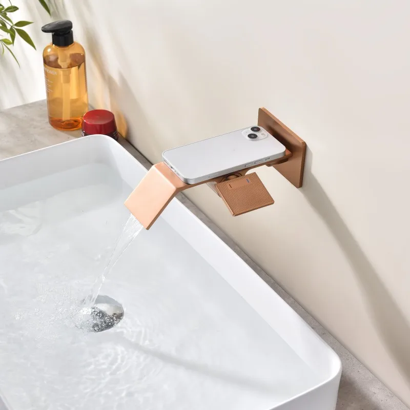 Rose gold brush build in faucet concealed embedded waterfall tap cold and hot wash basin embedded faucet