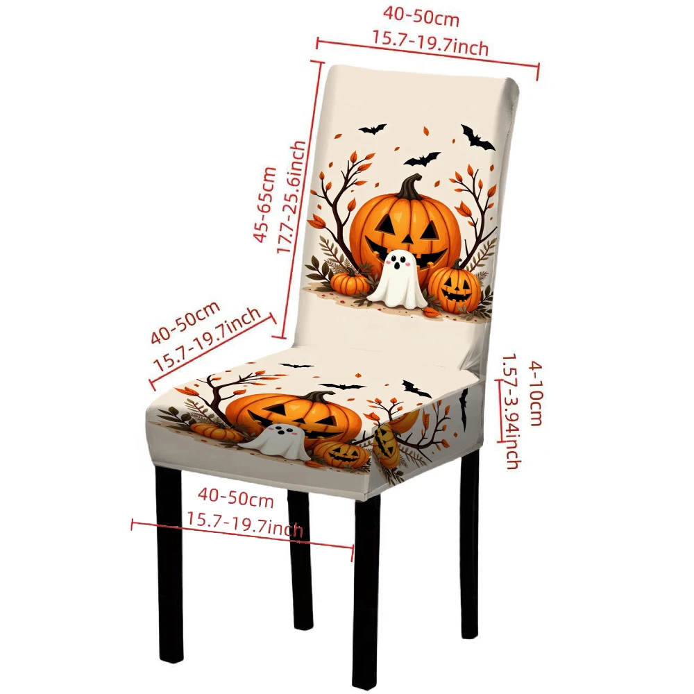 4/6pcs Elastic Dining chair covers Halloween Pumpkin Bat Print Stretchable Seat Covers for Home Party Decorations