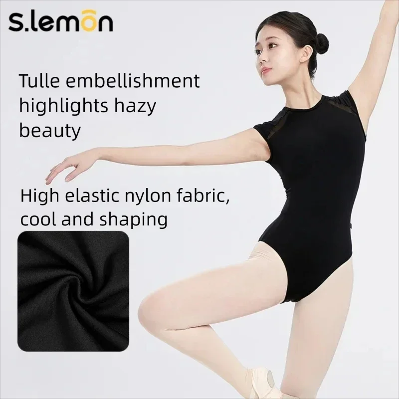 S.lemon الكبار راقصة الباليه قصيرة الأكمام ساحة الرقبة الرقص ارتداءها الدانتيل الباليه ثياب للأطفال فتاة الرقص النساء Dancewear #4