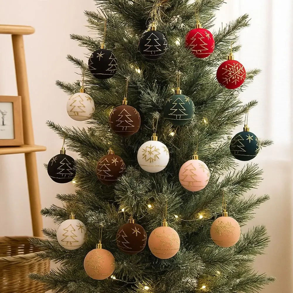 

Multicolor 6CM Christmas Ball Ornaments Velvet Shatterproof Christmas Spheres Glitter Luxury Flocking Painted Balls Holiday Use