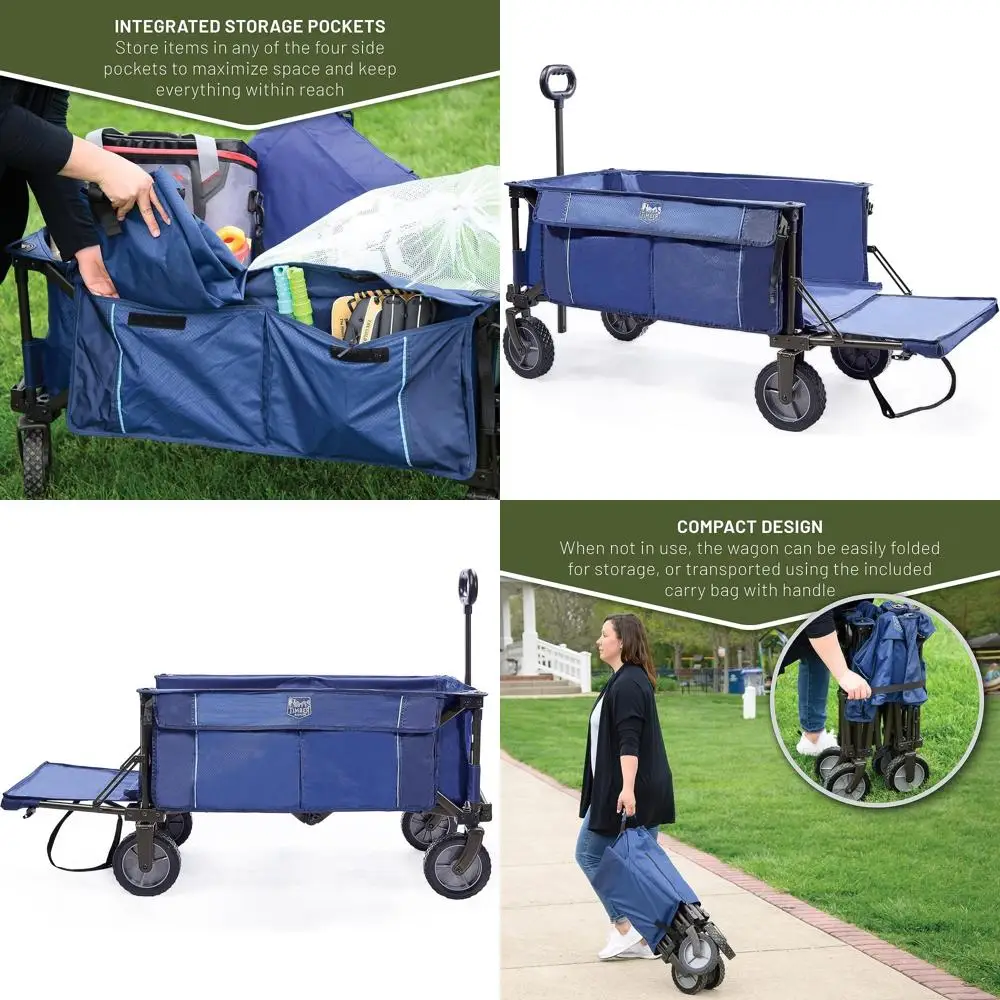 

Collapsible Heavy-Duty Utility Wagon, Push/Pull Beach Cart with Side Pockets, Ideal for Outdoors, Gardening, Shopping, Holds 225