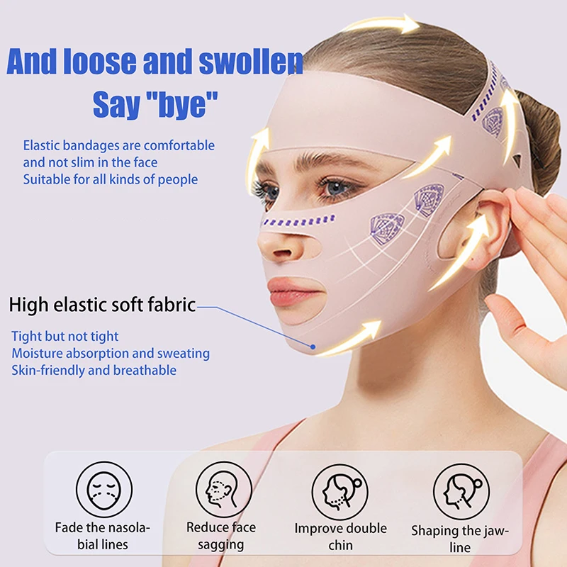 Adjustable V Line Face Sculpting Mask 3 Fold Compression Chin Wrap Latex Free Sleep Strap Facial Lifting Tightening Night Use - view 2
