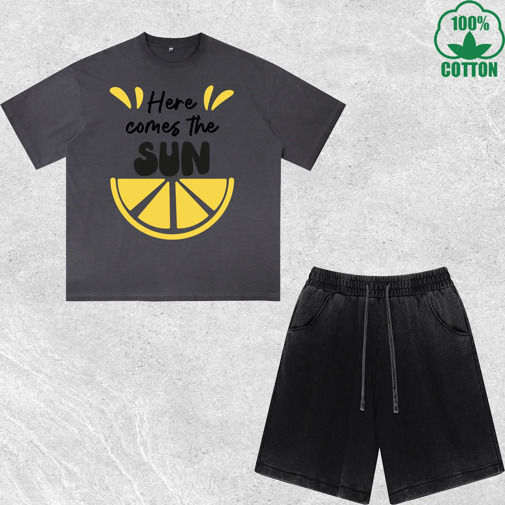 

Happy Summer Printed Dirty Wash T-Shirt Shorts Set Multicolor Combo Loose Trendy Fashionable 100%Cotton