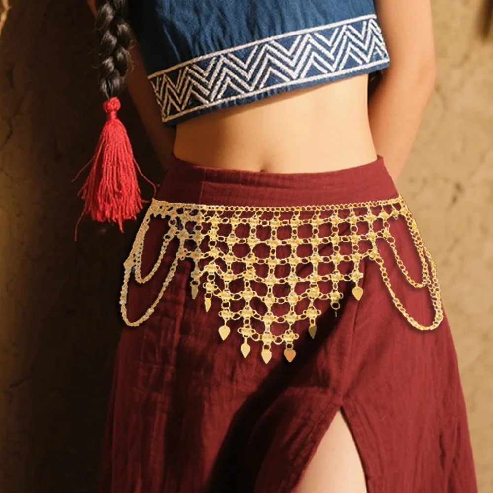 Gold Plated Triangle Waist Chain For Women Multi Layer Chain Geometry Tassel Ethnic Kurdish Kazakhstan Belly Jewelry Accessory