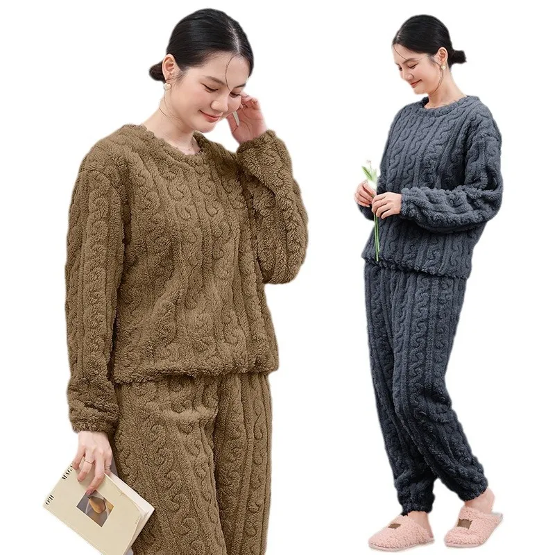 Coral Velvet New Warm Pajamas Homewear Suit Japanese and Korean Women\'s Fall and Winter Thickened Loose Pajamas Homewear Suit