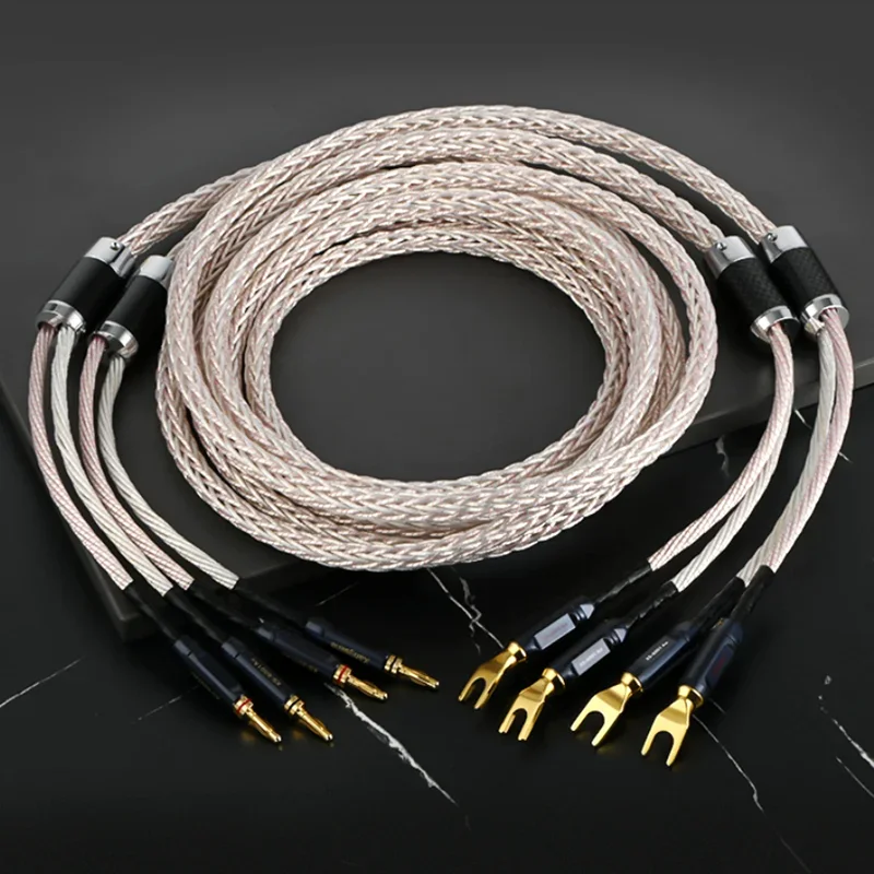 Pair OCC Speaker Wire Silver Plated Copper HiFi Audio Amplifier Horn Cable Banana & Spade Plug