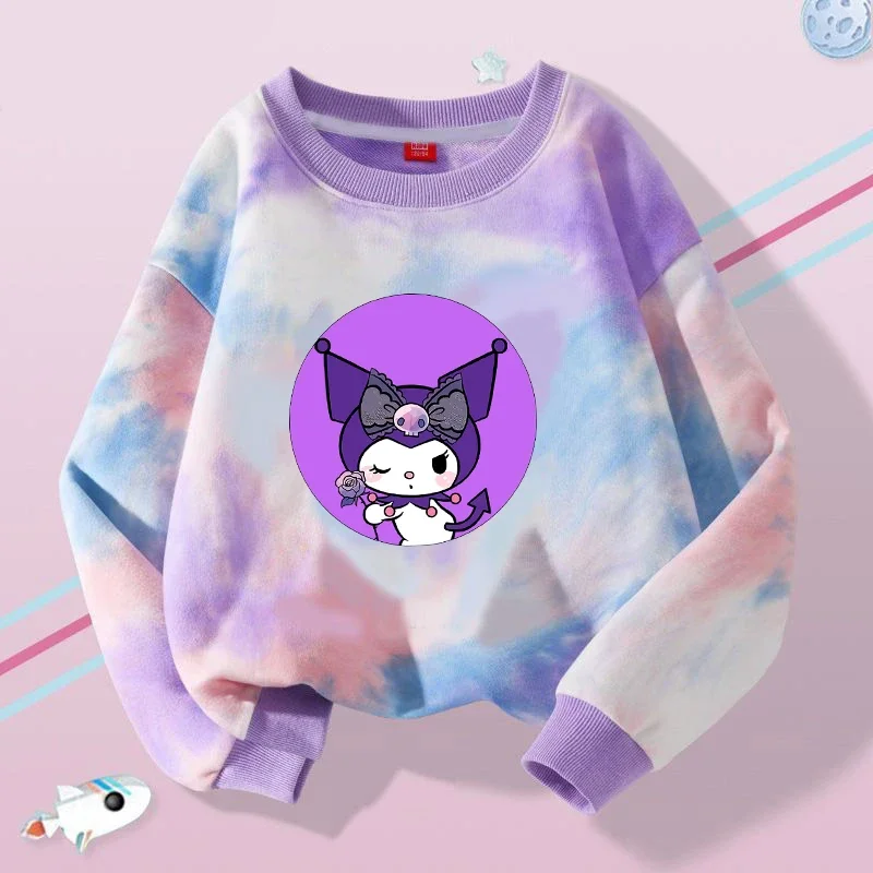 Kuromi Children Hooded Sweater Anime Sanrio Printed Hoodies Cartoon Long Sleeved Spring Autumn Sweatshirts Kids Clothes Gift New