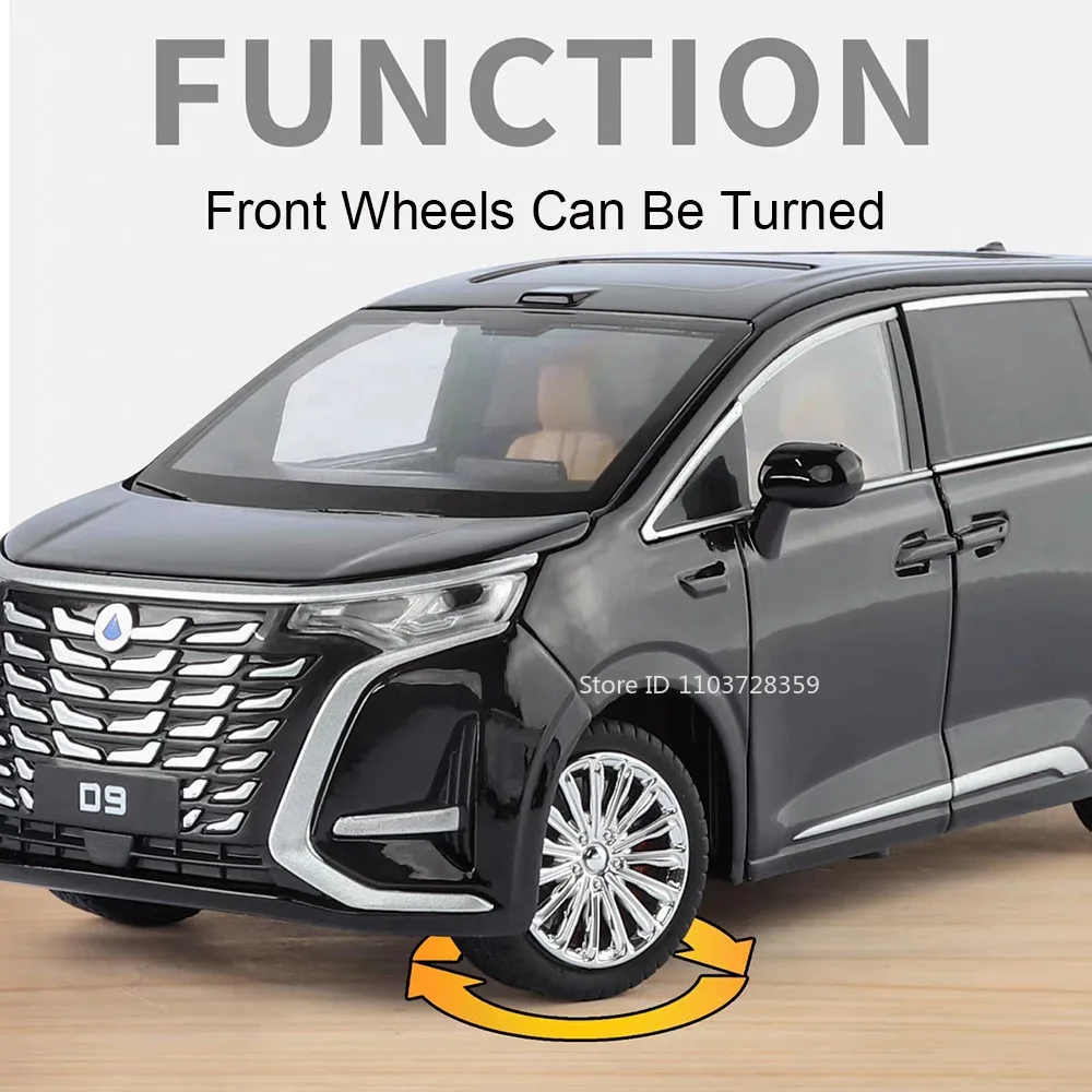 1:24 Denza D9 Vellfire Car Model Toys Metal Diecast Sound Light Pull Back Doors Opened Rubber Tires Exquisite Vehicles Gifts