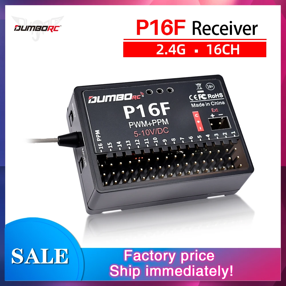 DUMBORC P16F Receiver 16CH PPM PWM Dual-Signal 5-10V Voltage Return for RC Car Boat Tanks