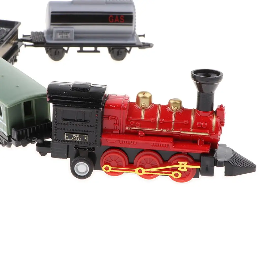 Conjunto de trem puxado para trás com locomotiva de motor fundido colecionável
