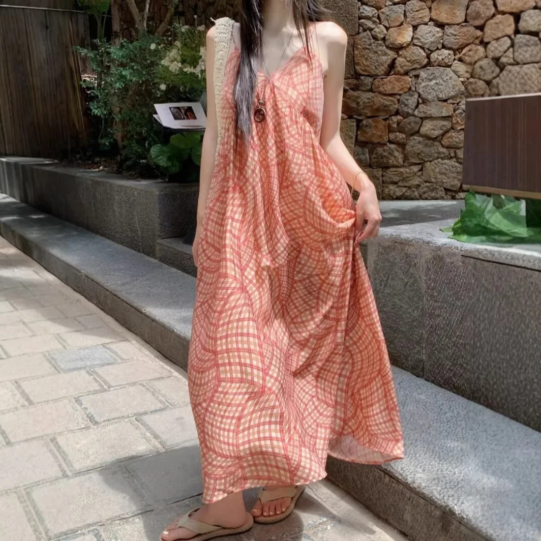 

2026 new orange retro loose French seaside vacation style sling