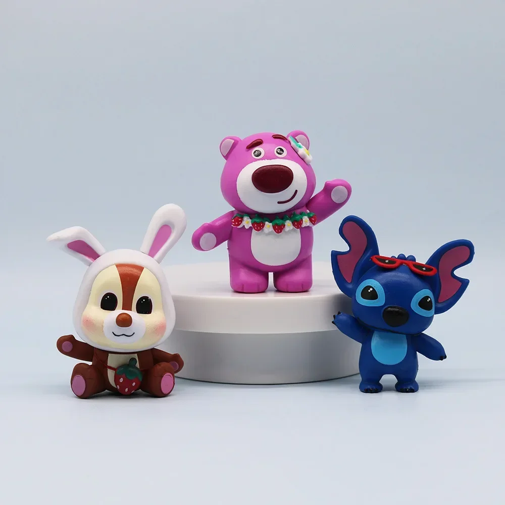 Disney animacja zabawka figurka Stitch super słodki chłopiec trójoki Toy Story truskawkowy miś Chichititi lalka dla dzieci prezenty