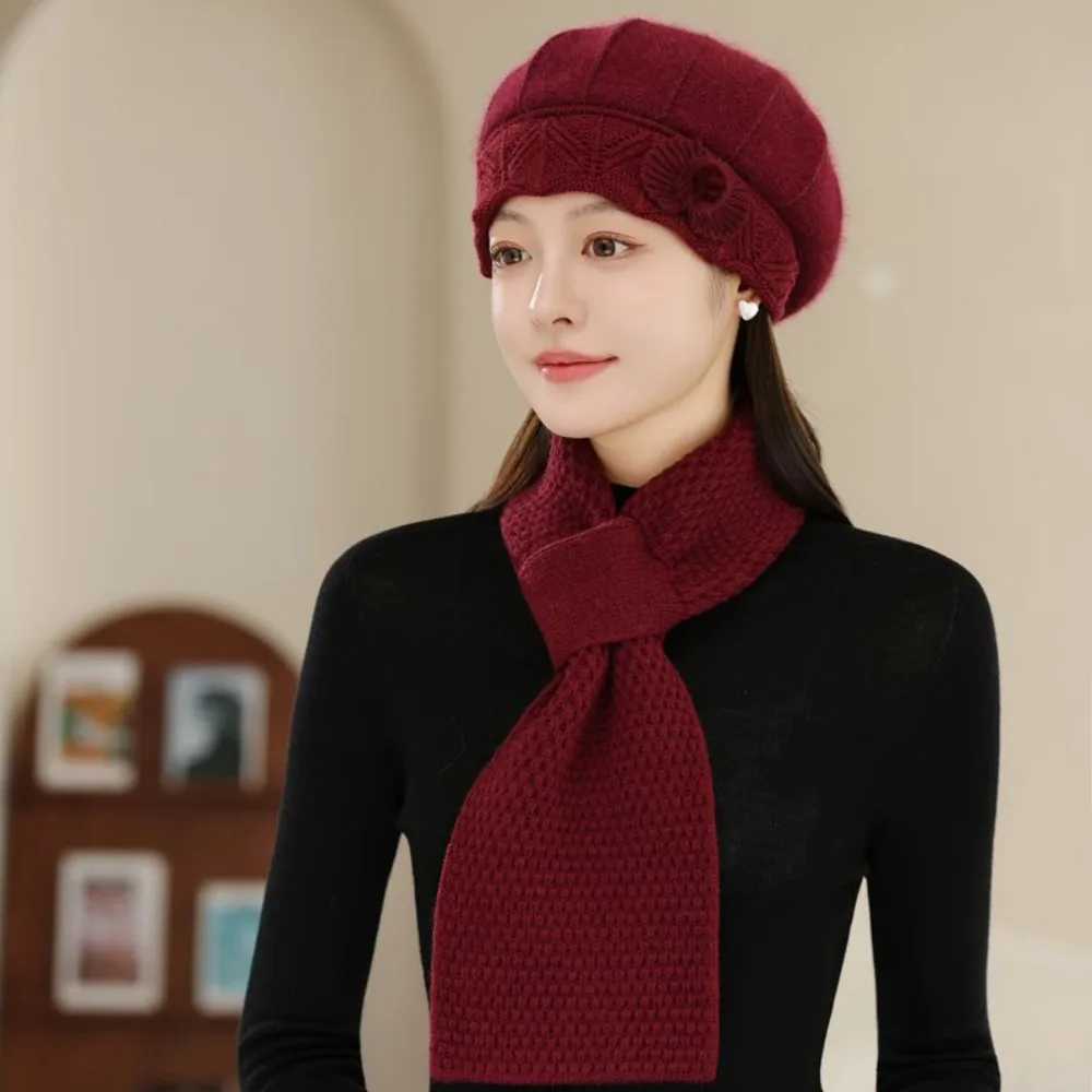Fashionable Thicken Mom Hat Scarf Rabbit Fur Coldproof Warm Hat Scarf Windproof Knitted Hats Women