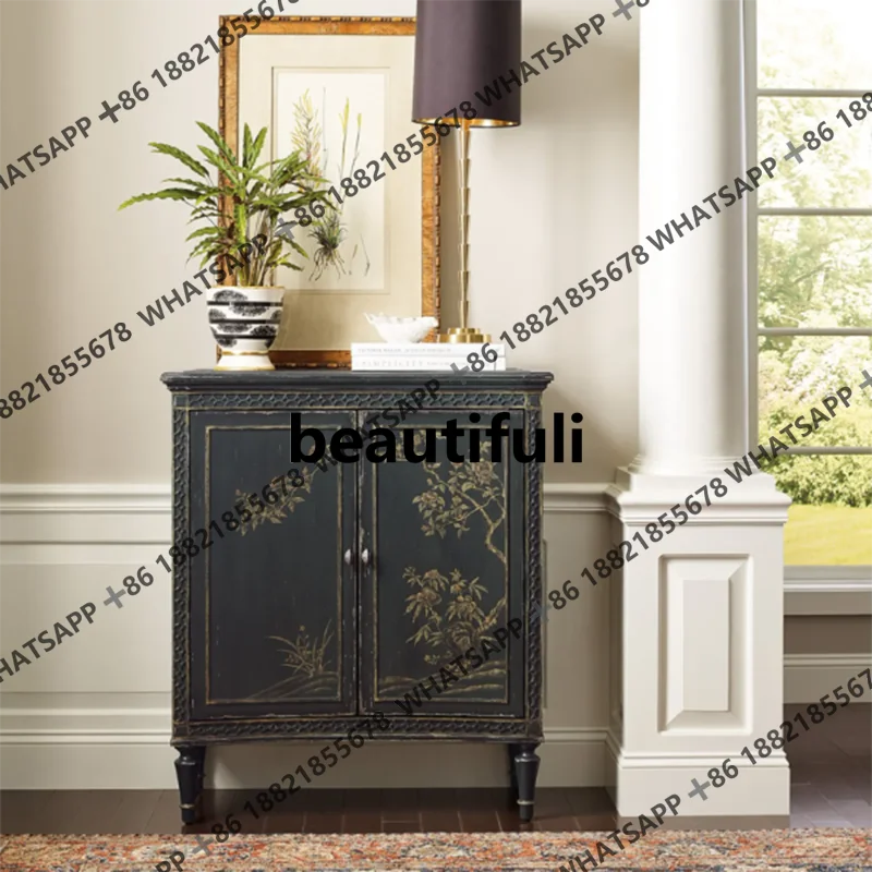 

French vintage style art painted dining side living room double door locker study room household file cabinet