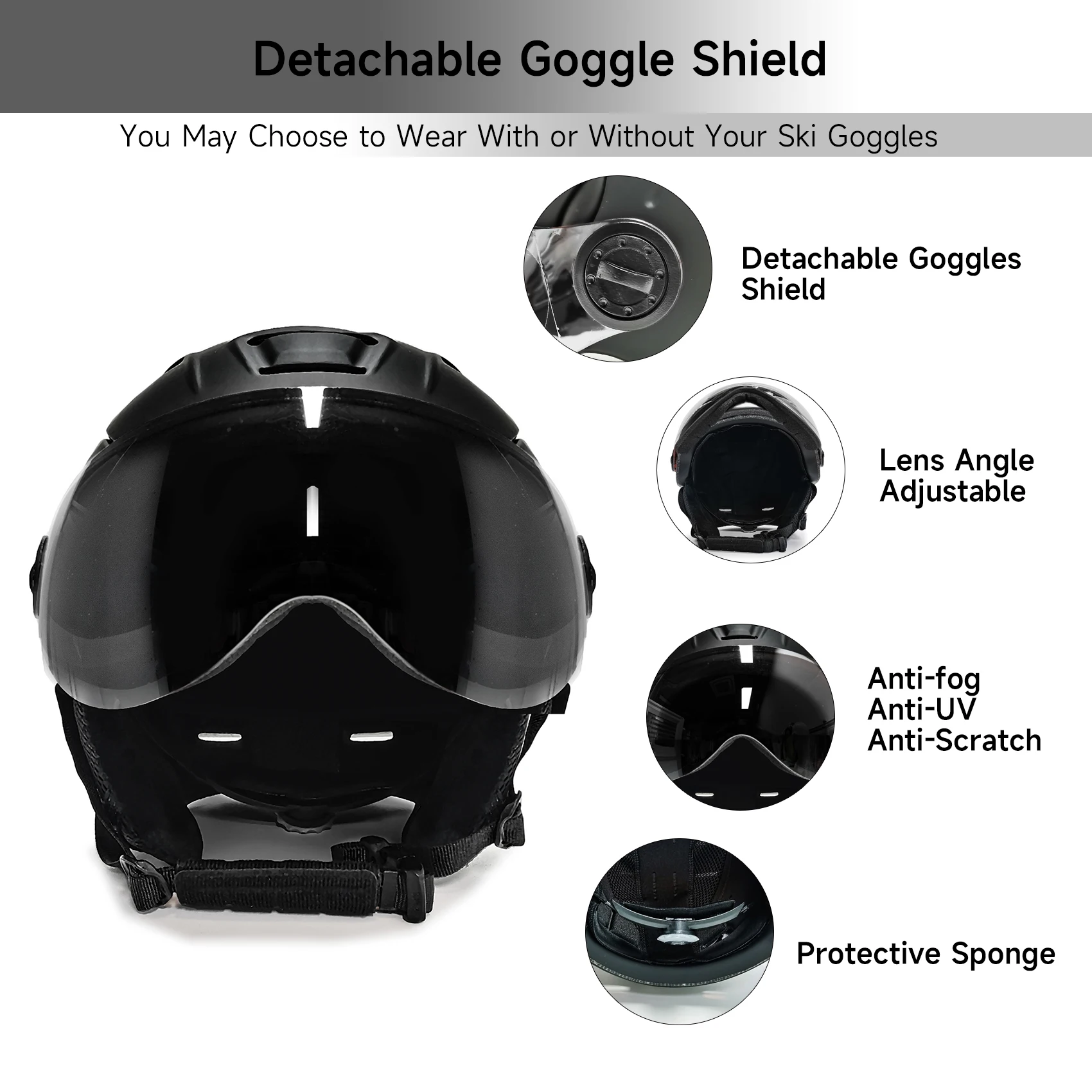 2-in-1 Visor Ski Snowboard Helmet Detachable Snow Mask Anti-fog Anti-uv Integrated Goggle Shield Low Weight Adults Men Women