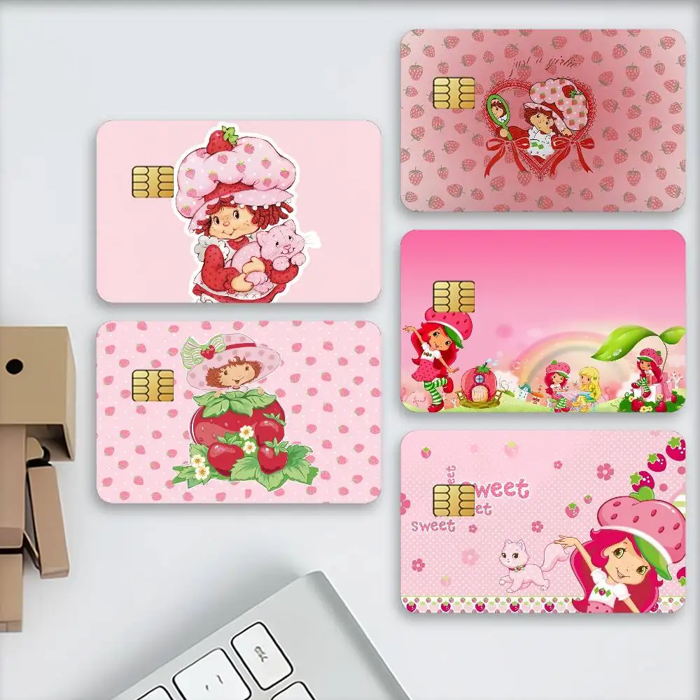 S-Strawberry Cartoon S-shortcake-S Credit Decorative Card Stickers Suitable For Bank Cards Metro Transit Anti-scratch Gift 4PCS