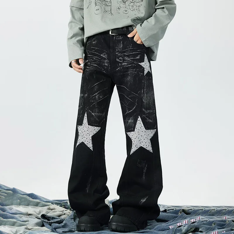 WTHT Vintage Men’s Embroidery Contrast Color High Street Denim Pant Fashion 2025 Autumn American Style Straight Jean Male 2A2260