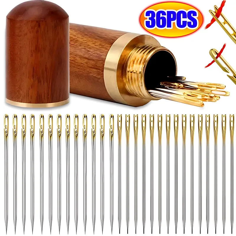 12/36pcs Blind Sewing Needles Stainless Steel Elderly Big Side Hole Needle DIY Jewerly DIY Handmade Self Threading Sewing Tools