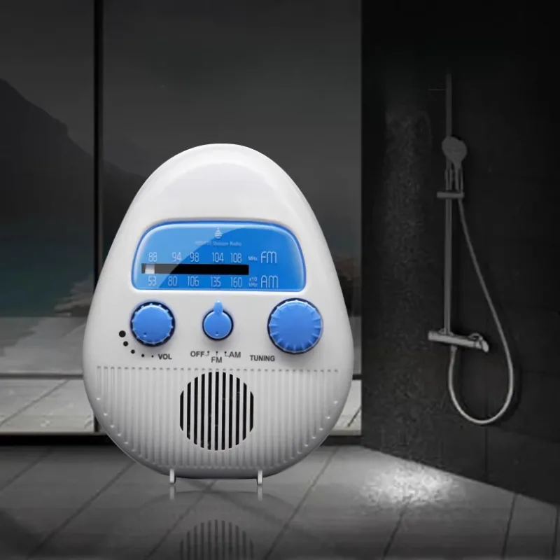 Waterproof Shower Radio Hanging Speaker Bathroom Mini Music Player Adjustable Volume Bass Drop-Shape Audio Device