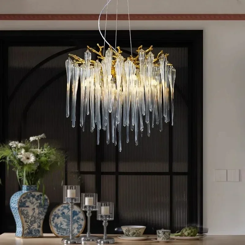 

Modern luxury crystal chandelier restaurant dining pendant living room bedroom Nordic home decoration golden branch chandelier