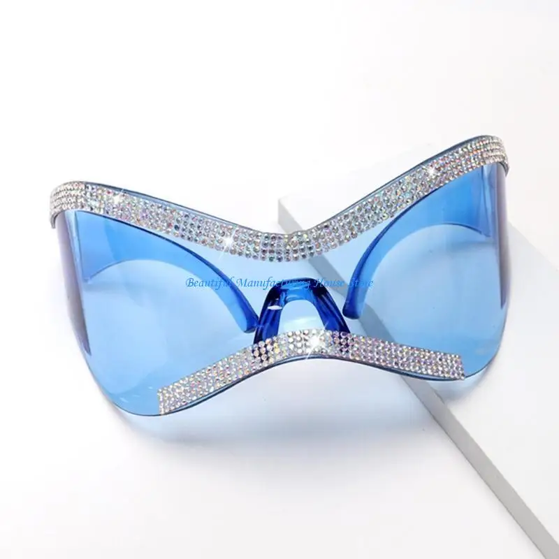 النظارات الشمسية E56A الشرير النظارات الشمسية حجر الراين المتضخم y2k النظارات الشمسية الرياضية المتضخم