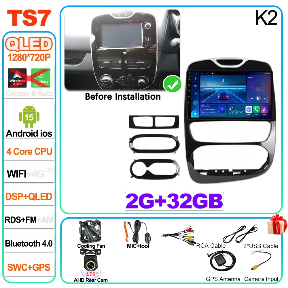 Android 16 autoradio Carplay voor Renault Clio 4 2012 2013 2014 2015 2016 2017 2018 speler autoradio touchscreen spiegeling