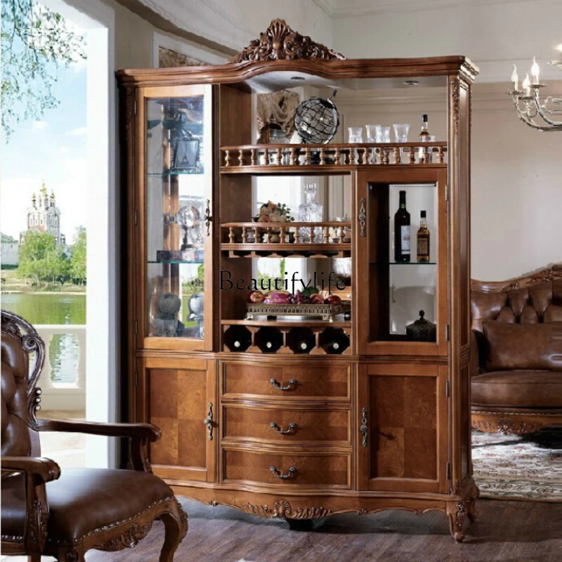 American country solid wood hall cabinet European retro partition entrance cabinet customization
