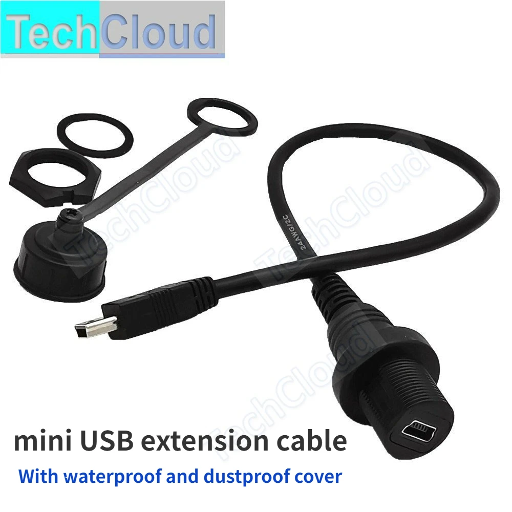 IP67 Mini USB Waterproof Cable USB Mini-5pin IP 67 Male to Female Panel Mount Water Proof Connector Extension cord 30cm