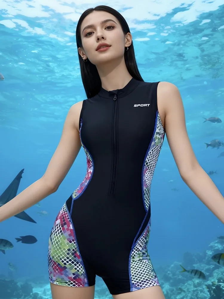 

Women's Large Size One-Piece Swimsuit Speed Suit Training Competition Swimwear Flat Belly Covering Racing Briefs Specialty Gy...