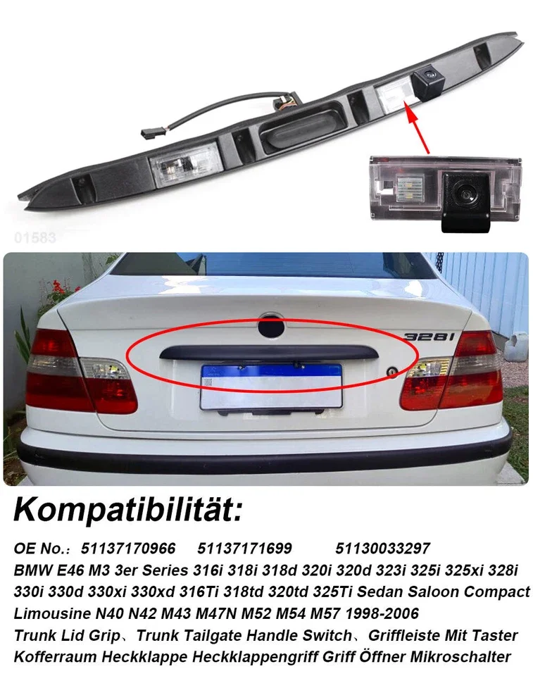 Trunk Handle Switch HD Car rear view camera For BMW E46 M3 3er Series 316i 318i 318d 320i 320d 323i 325i 325xi 328i 330i 330d