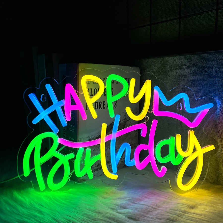 

Happy Birthday Neon Sign, Color Led Letter Lamp Usb Powered, Very Suitable For Birthday Party Decor, The Best Gift For Friends.
