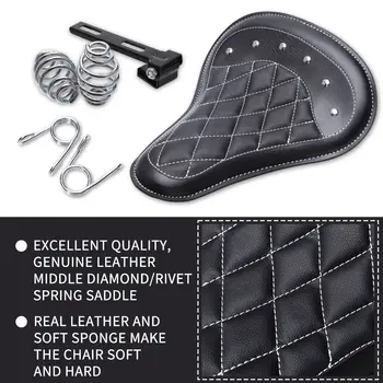 黑色摩托車前排駕駛真皮枕式單人座椅墊,適用於哈雷訂製Chopper、Sportster、Bobber、本田、雅馬哈、川崎等車型。 10 最佳銷售 鮑伯座椅 - №1