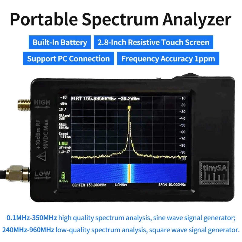 Handheld Tiny Spectrum Analyzer 2.8 Inch Touch Screen with 3000mAh Battery 100KHz-5.3GHz RF- Tinysa Ultra Tiny Spectrum Analyzer