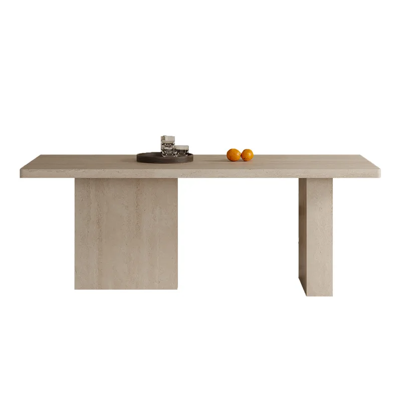 

French retro travertine rock slab dining table hanging rectangular designer home travertine dining table dining chair combinatio